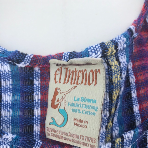 El Interior Mexican Folk Woven Plaid Boho Tunic - Picture 6 of 9